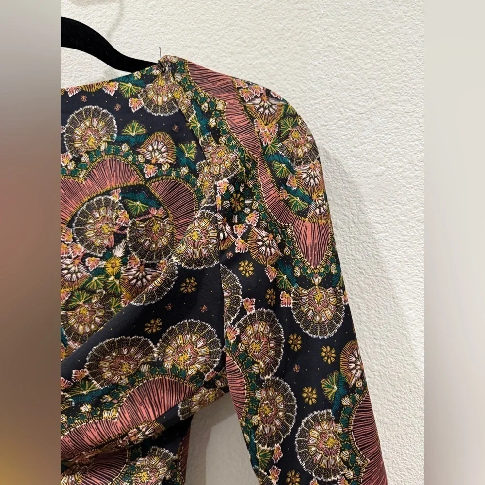 J.Crew Point Sur Satin Crepe Paisley Floral Wrap Tie Black Blouse Top Size XS